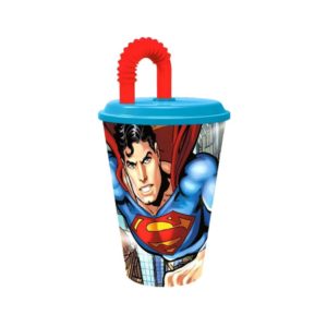 Ποτήρι με καπάκι και καλαμάκι Super-man 430 ml