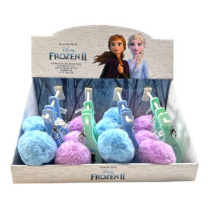 Frozen brush key ring display with pompom